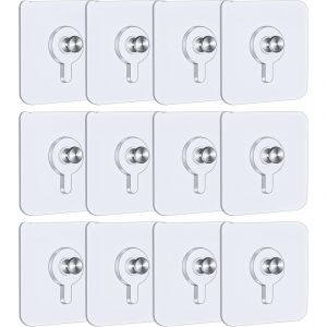 12 Pcs Crochet Cadre Mural Adh&eacute;sif, 5,5 x 5,5 cm Crochet Tableau sans Percer avec Vis D&eacute;tachables, Crochet Adh&eacute;sif Transparent pour Cadres Photo