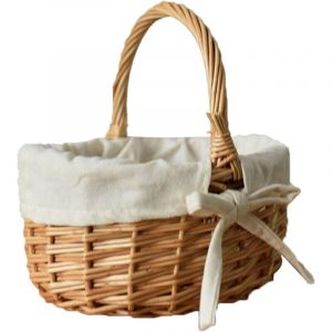 Panier en Osier avec Anse,Panier Pique Nique Enfant 25x30 cm Panier Picnic en Fleurs pour P&acirc;ques, Bonbons, Rangement de Jouets de Fruits et L&eacute;gumes