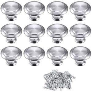 Basetbl - Lot de 12 Bouton de Meuble Bouton Porte Cuisine Rond Boutons de Porte Alliage de Zinc Bouton Porte Placard Chrom&eacute; Poli Bouton Porte Poign&eacute;e