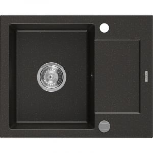 Mexen - Enzo &eacute;vier en granit &agrave; 1 cuve avec un &eacute;gouttoir court 576 x 465 mm, Noir/Or m&eacute;tallique - 6506571005-75
