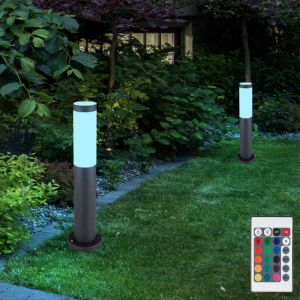 Lot de 2 lampadaires d'ext&eacute;rieur led rgb dimmable jardin terrasse remote control lampadaire inox