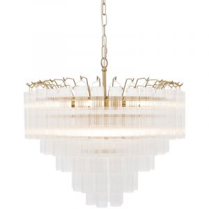 Endon - Toulouse Plafonnier suspendu en laiton satin&eacute;, verre transparent &agrave; fines nervures, 12 x G9