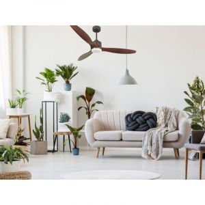 Klassfan - Ouray 2 de Ventilateur de plafond et destratificateur moteur dc Laiton avec Lumi&egrave;re pales bois clair 25 &agrave; 40 m&sup2;