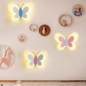Applique murale Led en forme de papillon pour chambre d'enfant, design nordique cr&eacute;atif et moderne, luminaire d&eacute;coratif