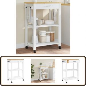 Chariot de cuisine monza 60x40x90 cm bois massif de pin - Chariot De Cuisine - Chariot &agrave; L&eacute;gumes - Meuble De Rangement - Mobilier De Cuisine