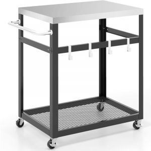 Chariot Barbecue Goplus Desserte Jardin Plancha &agrave; 2 Niveaux en M&eacute;tal avec Comptoir , 4 Crochets, 83,5x50,5x84,5 cm