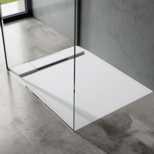 Doporro - Receveur de Douche Design Ultra Plat 4 cm Bac à Douche Rectangulaire en Solid Surface Blanc Mat Geoma04 70x80x4 cm avec Bonde AL01