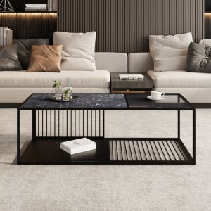 Table basse, table basse en fer forg&eacute; avec verre, grand espace de rangement