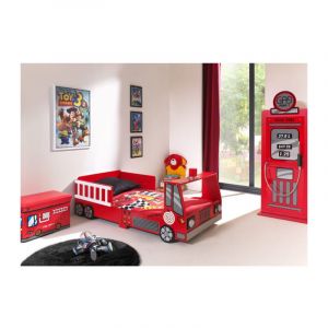 Pack - Lit Enfant "Pompier" & Armoire 1 Porte "Pompe &agrave; Essence" Rouge