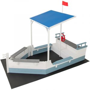 Bac &agrave; Sable en Forme Bateau Pirate avec Toit & Drapeau & Gouvernail, Bac &agrave; Sable en Bois avec Conception sans Fond, Aire de Jeux, pour 3-8 Ans