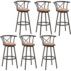 Lot de 6 Chaises de Bar pivotant sur 360°, Tabourets Hauts Vintage, avec Dossier et Repose-Pieds, Siège de 75,5 cm de Haut, Style Industriel, Marron