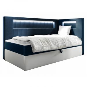 Lit continental Baltimore 172, Soft 017 + Fresh 11, Continental, Unique, 80x200, Tapisserie, Faux cuir, Sommier &agrave; lattes, 92x212x104cm, led