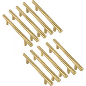 10pcs En Dor&eacute; acier inoxydable Poign&eacute;e de Meuble Cuisine Dor&eacute; Bross&eacute; -Poign&eacute;e de Porte Cuisine Dor&eacute;e Poign&eacute;e Meuble Dor&eacute;e Poign&eacute;e Tiroir Entraxe 64mm