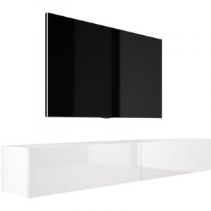 Meuble TV Suspendu, (2 &times; 100) &times; 34 &times; 32 cm, Blanc Mat / Blanc Brillant