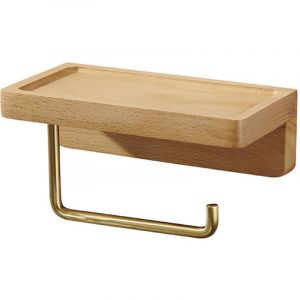 Devidoir Porte Papier Toilette Double Installation Bois Massif H&ecirc;tre D&eacute;roul Support Papier WC Mural Auto-adh&eacute;sif Coins Arrondis Porte Rouleau de