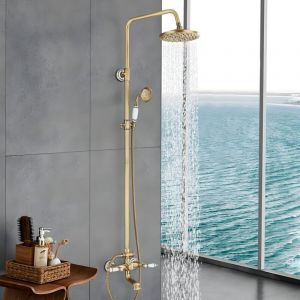 Colonne de Douche Laiton Rétro Système de Douche Ensemble de Douche Set de Douche en Mitigeur pommeau de douche à effet pluie laiton 8 pouces avec