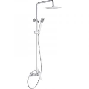 Ensemble colonne de douche - Barre de douche monocommande extensible en acier inoxydable avec douchette et poignée de douche Blanc Mat