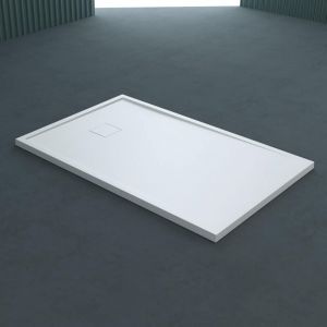 Doporro - Receveur de Douche à Carreler à Poser en Solid Surface Bac à douche Rectangulaire Extraplat Blanc avec Bonde et Cache Bonde Design Geoma08