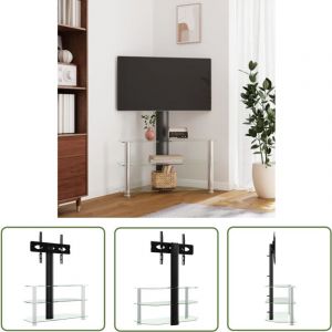 The Living Store - Meuble tv d'angle 3 niveaux pour 32-70 pouces noir et argenté - Meuble Tv D'angle - Support Tv Pivotant - Meuble Tv Peu Encombrant