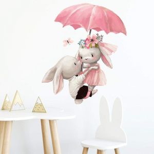 Parapluie Mignon Lapin D&eacute;cor Dessin Anim&eacute; Stickers Muraux Peintures Murales Art DIY Affiches Peel & Stick Art Stickers Muraux pour Enfants et Chambre
