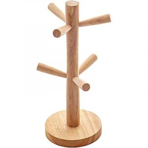 Porte Tasse,Porte-tasse en Bois Arbre &agrave; Tasses Rack Support Porte-gobelets Support de Tasse suspendu 6 Crochets Mug Rack Arbre pour Cuisine Table de