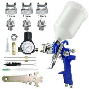 A&eacute;rographe HVLP, pistolet &agrave; air comprim&eacute; &agrave; alimentation par gravit&eacute; avec buse de 1,4/1,7/2 mm et flacon pulv&eacute;risateur de 600 ml pour peinture au