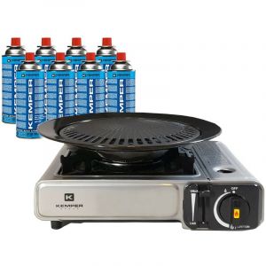 Kemper - Barbecue gaz Grill 2en1 Réchaud gaz piézo 2200 w + 8 cartouches gaz butane