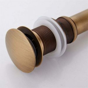 Pop-up R&eacute;tro Bouchon Bonde de Lavabo Vidange Clic-clac sans Trop-Plein en Laiton Bronz&eacute; Universel Valve Draineur d'Evier Vasque Siphon sans Trou de