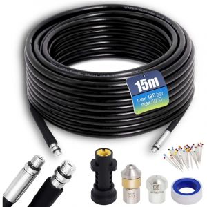 Tuyau D&eacute;boucheur Canalisation karcher 15M,180Bar 60℃, furet karcher compatible avec Adaptateurs pour K&auml;rhcer K2, K3, K4, K5, K6, K7 Accessoire