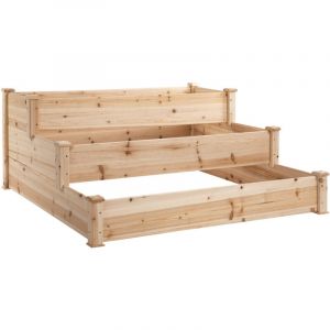 Jardinière surélevée en bois naturel 124x124x56cm, 3 étages, pour balcons et jardins, bois