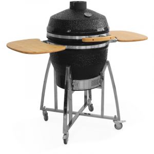 Barbecue charbon en c&eacute;ramique. Kamado &Oslash; 57cm. avec chariot. garde au chaud. r&eacute;cup&eacute;rateur de cendre et housse. tablettes r&eacute;tractables