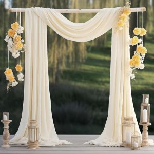 UlisemRideau en Tulle Beige, 75 x 600 cm Mariage Arche Tenture, Tissu drap&eacute; en Tulle Extensible, pour D&eacute;coration de Mariage, C&eacute;r&eacute;monie, F&ecirc;te, Toile