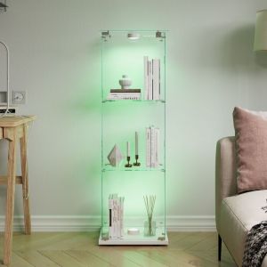 Nmonet - Vitrine en verre tremp&eacute; pour collection, vitrine avec porte coulissantes, serrure et poign&eacute;e m&eacute;tallique, meuble de rangement - hauteur 123