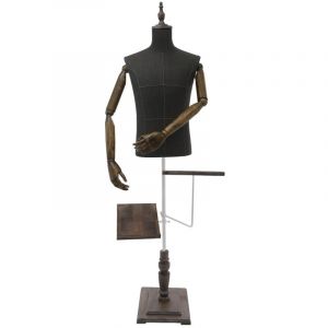 Mannequin torse masculin avec support, bras en bois massif, hauteur r&eacute;glable de 1,35 &agrave; 1,8 m, mannequin pour vitrine de magasin, support &agrave; chaussures