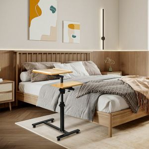 Wyctin - Hofuton Table d'ordinateur réglable en hauteur support pour ordinateur portable table d'appoint avec roulettes 2 barres d'arrêt couleur du
