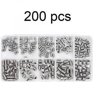 200 Pi&egrave;ces Vis Sans T&ecirc;te Vis Sans T&ecirc;te Hexagonale M3 M4 M5 M6 M8 Allen Vis Pointeau en Acier Inoxydable Vis Poign&eacute;e de Porte Vis Allen Vis Sans T&ecirc;te