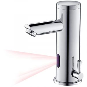 Mitigeur Lavabo Infrarouge Electronique Eau Froide et Chaude Mitigeur Automatique Laiton Chrome Robinet Automatique de Lavabo pour Salle de Bain