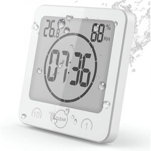 Horloge de salle de bain - Horloge num&eacute;rique &agrave; ventouse - Avec &eacute;cran LCD - Affichage de l&rsquo;humidit&eacute;, de la temp&eacute;rature - Avec minuteur de compte &agrave;