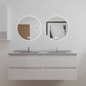 Meuble double vasque 140 cm arlequin avec 2 miroirs Rondinara- Vasque Gris- Traverses Blanc