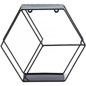 TONYSA &Eacute;tag&egrave;res hexagonales &Eacute;tag&egrave;re murale simple en fer forg&eacute; pour chambre &agrave; coucher, salon ou bureau, couleur noire