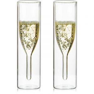 Verres &agrave; champagne en cristal &agrave; double paroi en vrac, verre tulipe classique sans poign&eacute;e en verre transparent, souffl&eacute; &agrave; la main