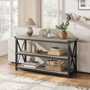 Lunsy - Table Console Table d'entrée à 3 Niveaux, Console Meuble Industrielle, pour Entrée Salon Chambre, 120x34x76 cm , gris