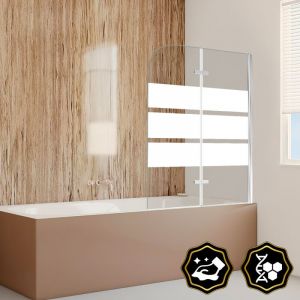 Pare-baignoire pivotant à 180degré pivotant Paroi de douche sanitaire 6mm Nano Repliable glass 2 parties 100x140cm blanc
