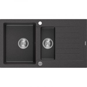 Mexen - Matias &eacute;vier en granit &agrave; 1,5 cuve avec un &eacute;gouttoir court 900 x 505 mm, Noir mouchet&eacute; - 6502901505-76