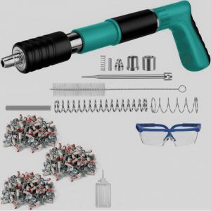 Pistolet &agrave; Clous Manuel avec 300 Clous Ronds, 5 Vitesses Pistolet Pneumatique pour Acier et B&eacute;ton, Silencieux R&eacute;glable, Pistolet &agrave; Ongles Portable