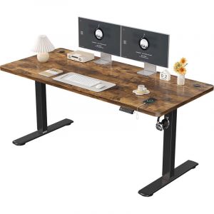 Devoko - Bureau debout réglable en hauteur table debout 160 x 60 cm, bureau avec planche d'épissure, cadre noir/plateau brun rouille