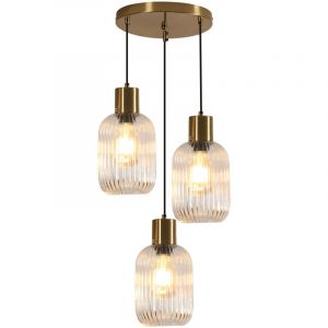 Goeco - clairage &agrave; 3 lumi&egrave;res - Lustre r&eacute;tro en verre transparent - Lustre &agrave; trois globes - Suspension moderne de cuisine - &Eacute;clairage suspendu sur &icirc;le
