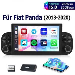 DAB+ Optionnel Autoradio Android 15 7 Pouces 32/64Go pour Fiat Panda 312 (2013-2024) - Apple CarPlay, GPS, Bluetooth, RDS - 2+32G DAB+