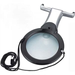 Loupe mont&eacute;e sur la poitrine 2,5 x grand objectif 6 x petite lentille pour prot&eacute;ger le cou portable bureau divers avec 2 lumi&egrave;res LED tricot broderie