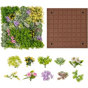 Costway - Haie Artificiel 2 pcs D&eacute;corations Murales Carr&eacute;es 50 x 50 cm, D&eacute;coration Murale en Feuillage Artificiel en 3D 10 Types de Plantes